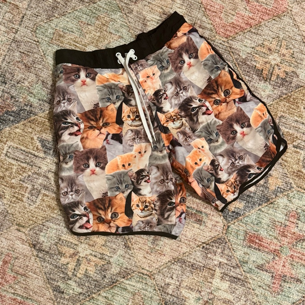 Men’s Cat Print Swim Shorts. Large